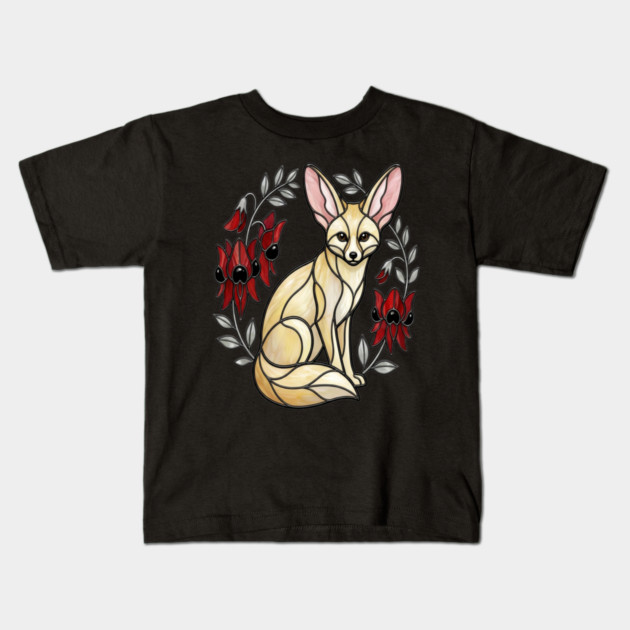 Fennec Fox Stained Glass Botanical Wildlife Art Kids T-Shirt by BirdsnStuff