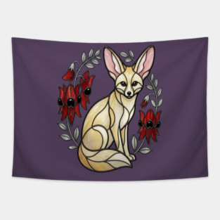 Fennec Fox Stained Glass Botanical Wildlife Art Tapestry