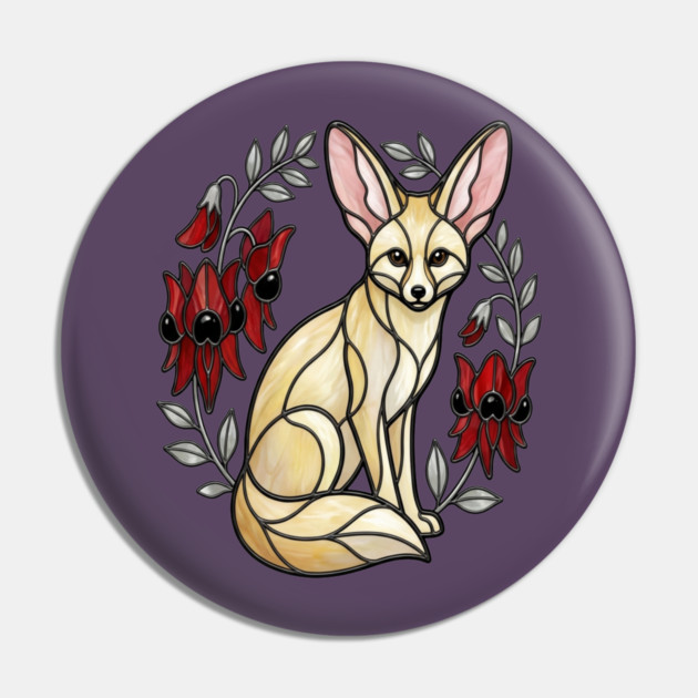 Fennec Fox Stained Glass Botanical Wildlife Art Pin by BirdsnStuff