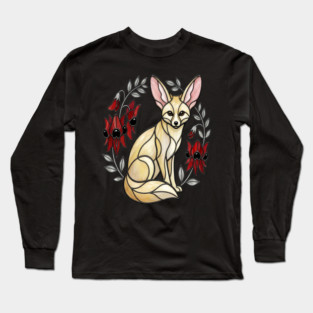 Fennec Fox Stained Glass Botanical Wildlife Art Long Sleeve T-Shirt