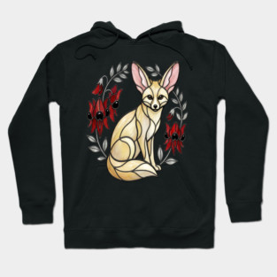 Fennec Fox Stained Glass Botanical Wildlife Art Hoodie