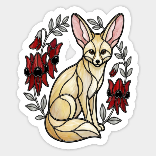 Fennec Fox Stained Glass Botanical Wildlife Art Magnet by BirdsnStuff