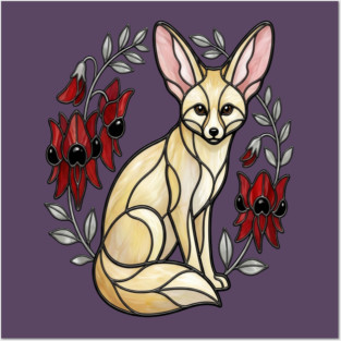 Fennec Fox Stained Glass Botanical Wildlife Art Posters and Art