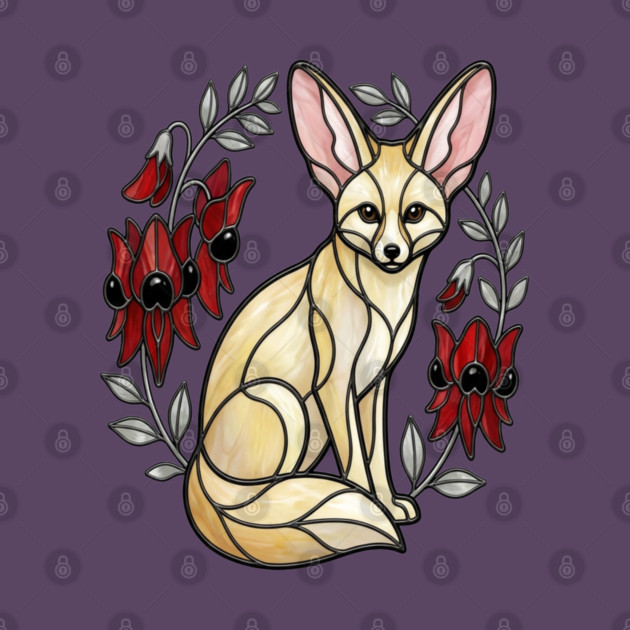 Fennec Fox Stained Glass Botanical Wildlife Art by BirdsnStuff