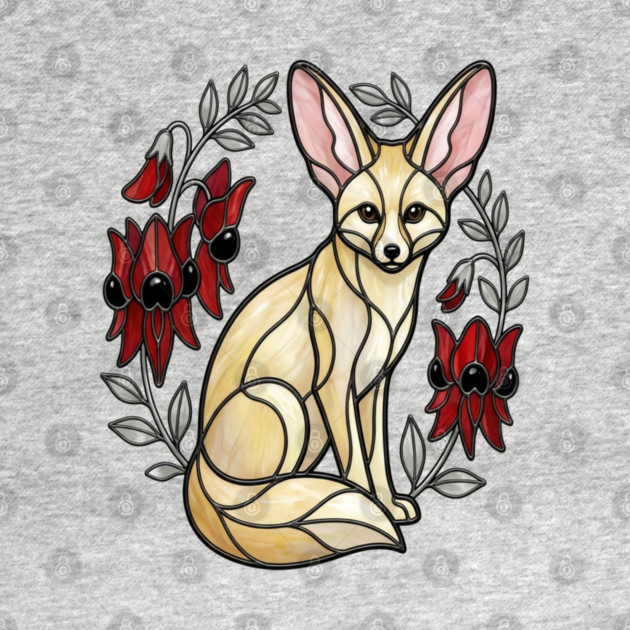 Fennec Fox Stained Glass Botanical Wildlife Art by BirdsnStuff