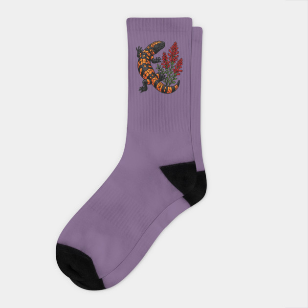 Gila Monster Lizard Stained Glass Botanical Wildlife Art Socks by BirdsnStuff