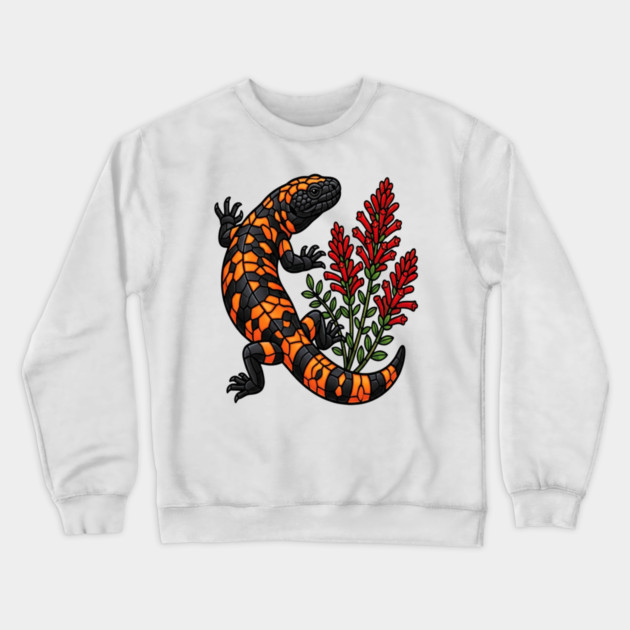 Gila Monster Lizard Stained Glass Botanical Wildlife Art Crewneck Sweatshirt by BirdsnStuff
