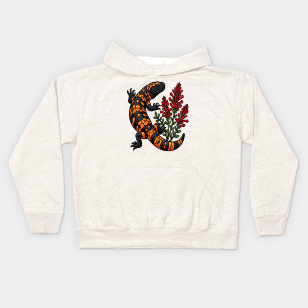 Gila Monster Lizard Stained Glass Botanical Wildlife Art Kids Hoodie by BirdsnStuff