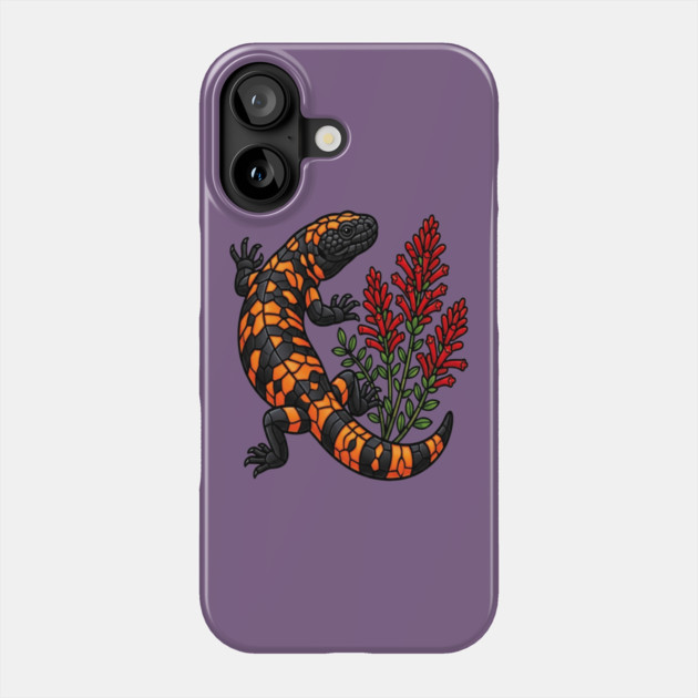 Gila Monster Lizard Stained Glass Botanical Wildlife Art Phone Case by BirdsnStuff