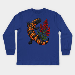 Gila Monster Lizard Stained Glass Botanical Wildlife Art Kids Long Sleeve T-Shirt