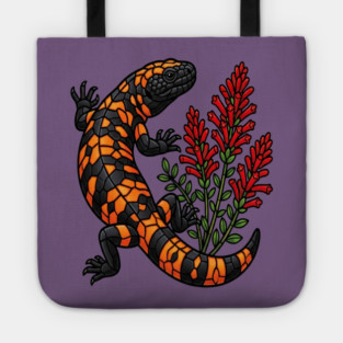 Gila Monster Lizard Stained Glass Botanical Wildlife Art Tote