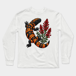 Gila Monster Lizard Stained Glass Botanical Wildlife Art Long Sleeve T-Shirt