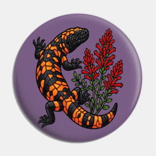 Gila Monster Lizard Stained Glass Botanical Wildlife Art Pin