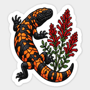Gila Monster Lizard Stained Glass Botanical Wildlife Art Magnet