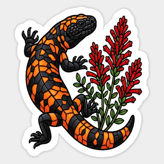 Gila Monster Lizard Stained Glass Botanical Wildlife Art Magnet by BirdsnStuff