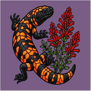 Gila Monster Lizard Stained Glass Botanical Wildlife Art Posters and Art