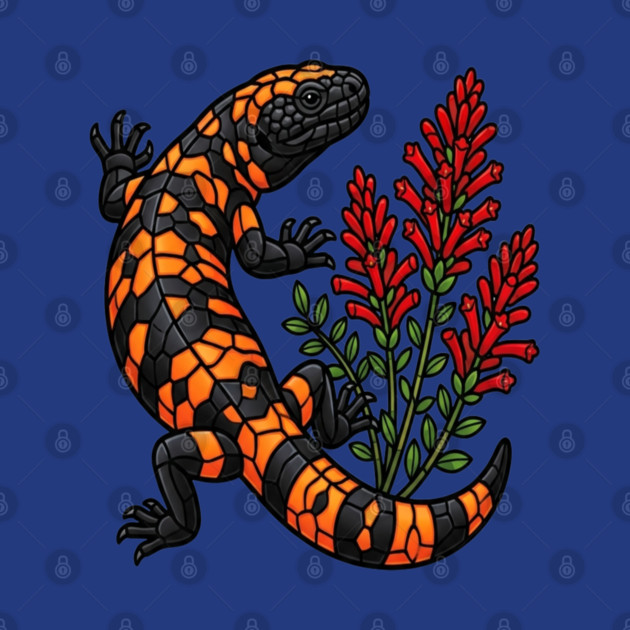 Gila Monster Lizard Stained Glass Botanical Wildlife Art by BirdsnStuff