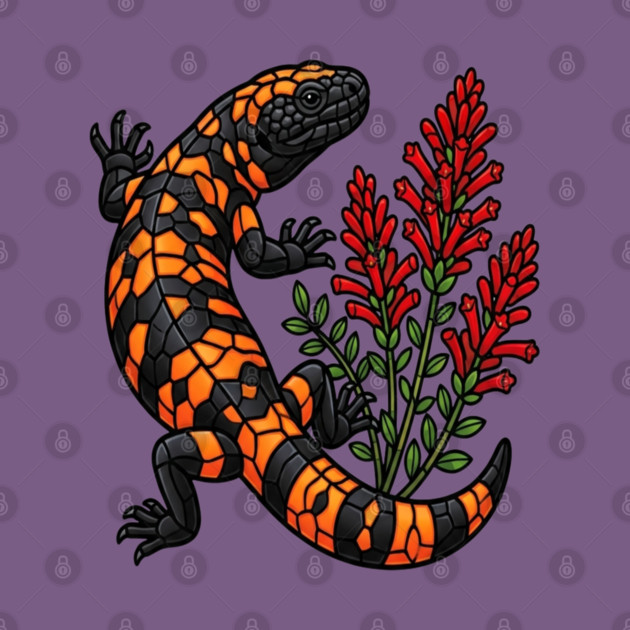 Gila Monster Lizard Stained Glass Botanical Wildlife Art by BirdsnStuff