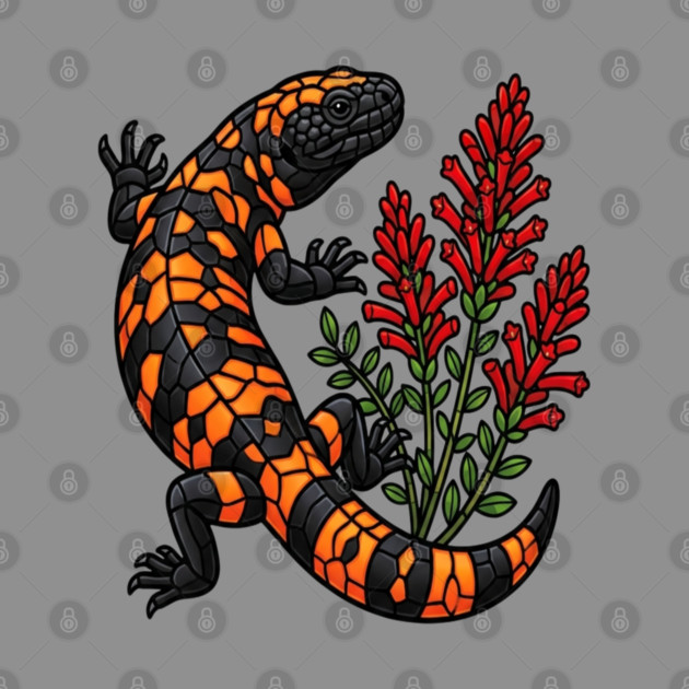 Gila Monster Lizard Stained Glass Botanical Wildlife Art by BirdsnStuff