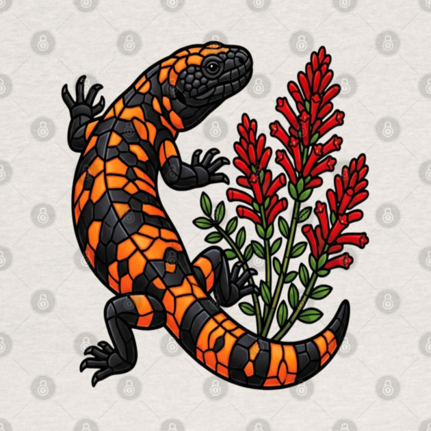 Gila Monster Lizard Stained Glass Botanical Wildlife Art by BirdsnStuff