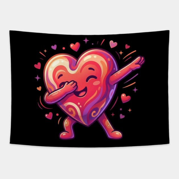Dabbing Heart Cute Love Humor Tapestry by Creatifly Graphic Tees