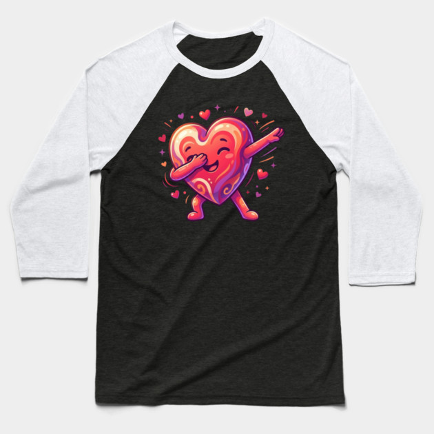 Dabbing Heart Cute Love Humor Baseball T-Shirt by Creatifly Graphic Tees