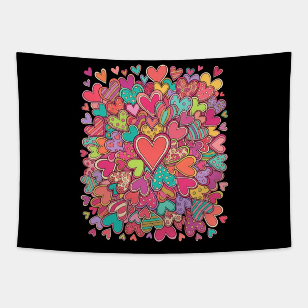 Colorful Heart Collage Love Tapestry by Creatifly Graphic Tees