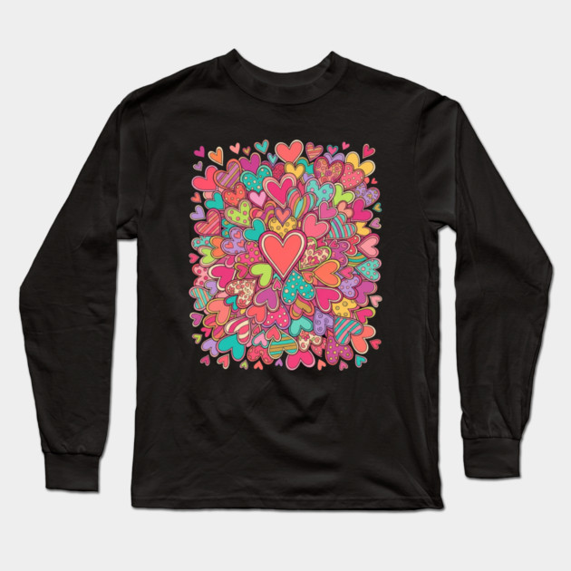Colorful Heart Collage Love Long Sleeve T-Shirt by Creatifly Graphic Tees