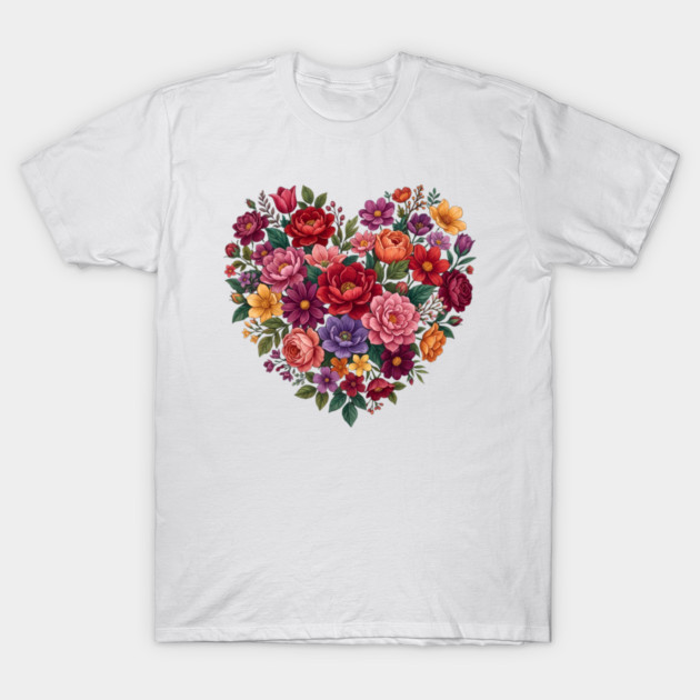 Floral Heart Bouquet Romantic Botanical Bloom T-Shirt by Creatifly Graphic Tees
