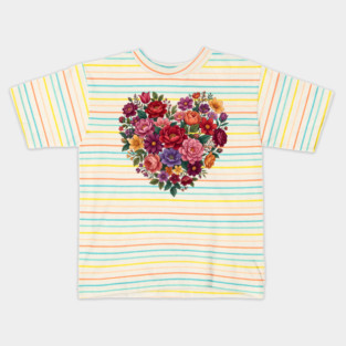 Floral Heart Bouquet Romantic Botanical Bloom Kids T-Shirt