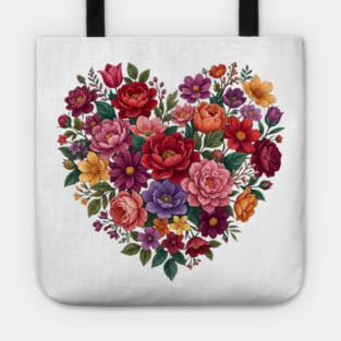 Floral Heart Bouquet Romantic Botanical Bloom Tote