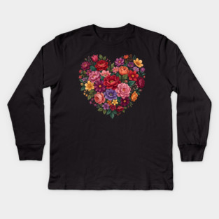 Floral Heart Bouquet Romantic Botanical Bloom Kids Long Sleeve T-Shirt