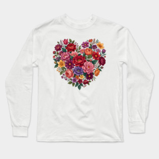 Floral Heart Bouquet Romantic Botanical Bloom Long Sleeve T-Shirt