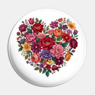 Floral Heart Bouquet Romantic Botanical Bloom Pin