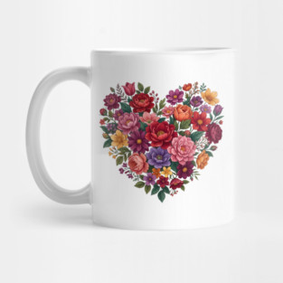 Floral Heart Bouquet Romantic Botanical Bloom Mug