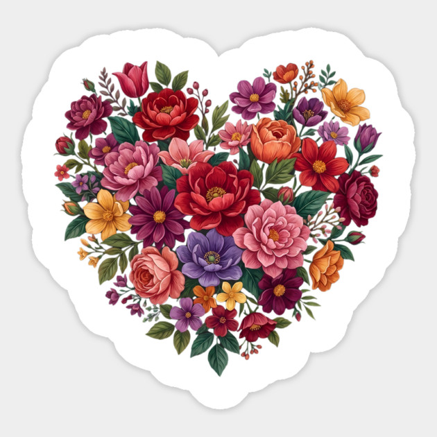 Floral Heart Bouquet Romantic Botanical Bloom Magnet by Creatifly Graphic Tees