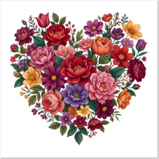 Floral Heart Bouquet Romantic Botanical Bloom Posters and Art