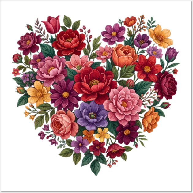 Floral Heart Bouquet Romantic Botanical Bloom Wall Art by Creatifly Graphic Tees
