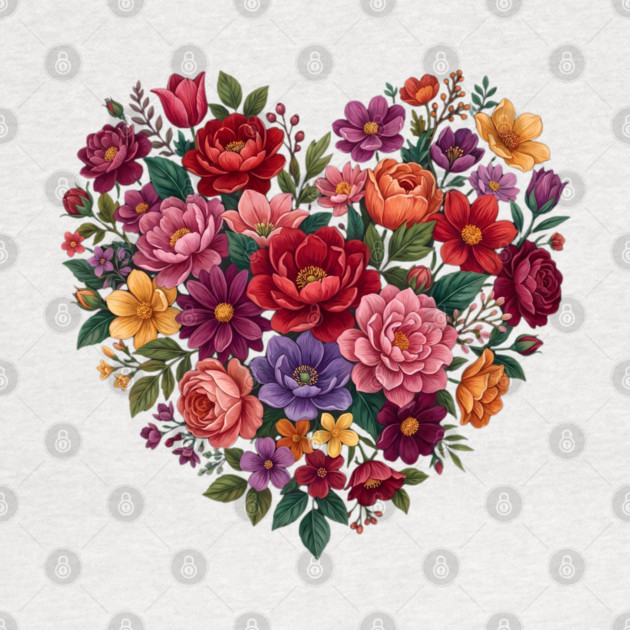 Floral Heart Bouquet Romantic Botanical Bloom by Creatifly Graphic Tees