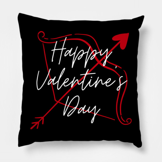 Happy Valentine’s Day Cupid Arrow Heart Pillow by Creatifly Graphic Tees