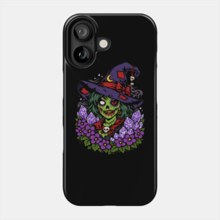 February Zombie Witch with Gems and Flowers Phone Case