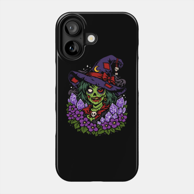 February Zombie Witch with Gems and Flowers Phone Case by H. R. Sinclair