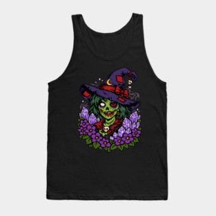 February Zombie Witch with Gems and Flowers Tank Top