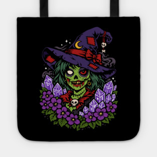 February Zombie Witch with Gems and Flowers Tote