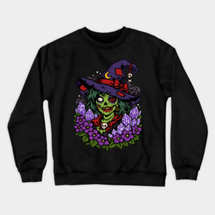 February Zombie Witch with Gems and Flowers Crewneck Sweatshirt
