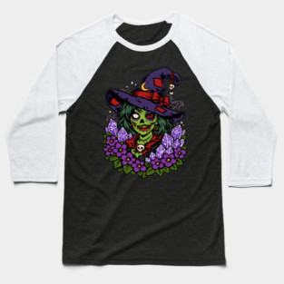 February Zombie Witch with Gems and Flowers Baseball T-Shirt