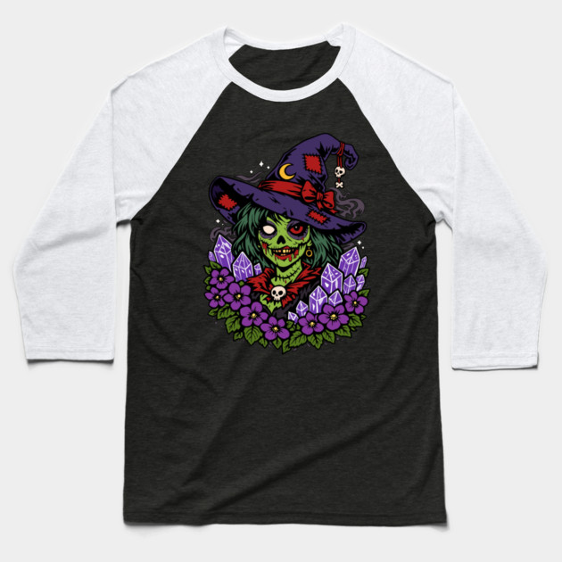 February Zombie Witch with Gems and Flowers Baseball T-Shirt by H. R. Sinclair