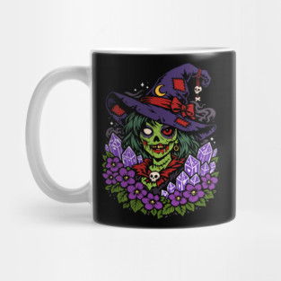 February Zombie Witch with Gems and Flowers Mug