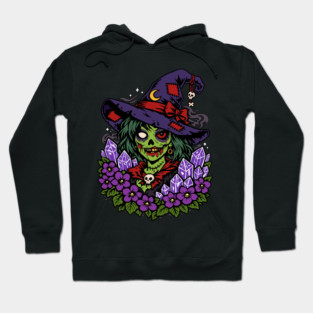 February Zombie Witch with Gems and Flowers Hoodie