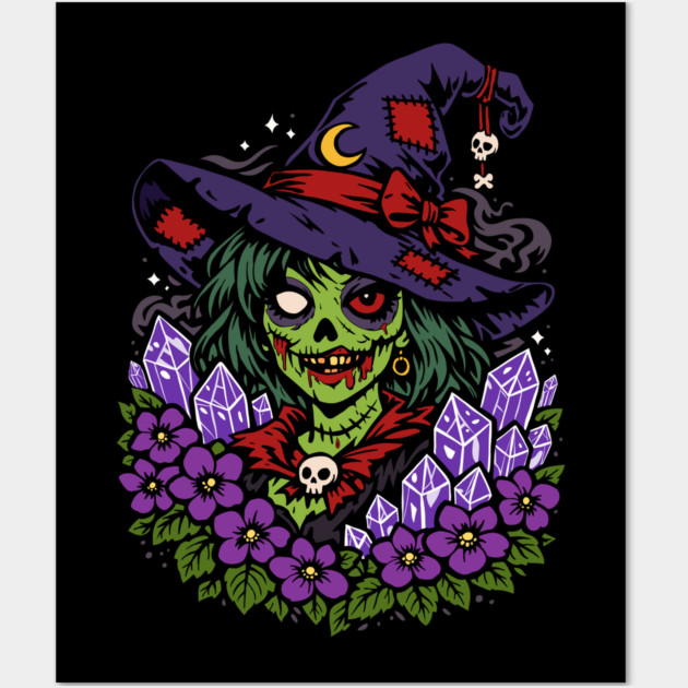 February Zombie Witch with Gems and Flowers Wall Art by H. R. Sinclair